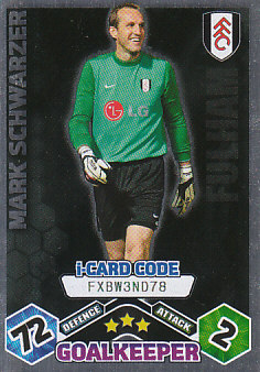 Mark Schwarzer Fulham 2009/10 Topps Match Attax i-Card Code #162